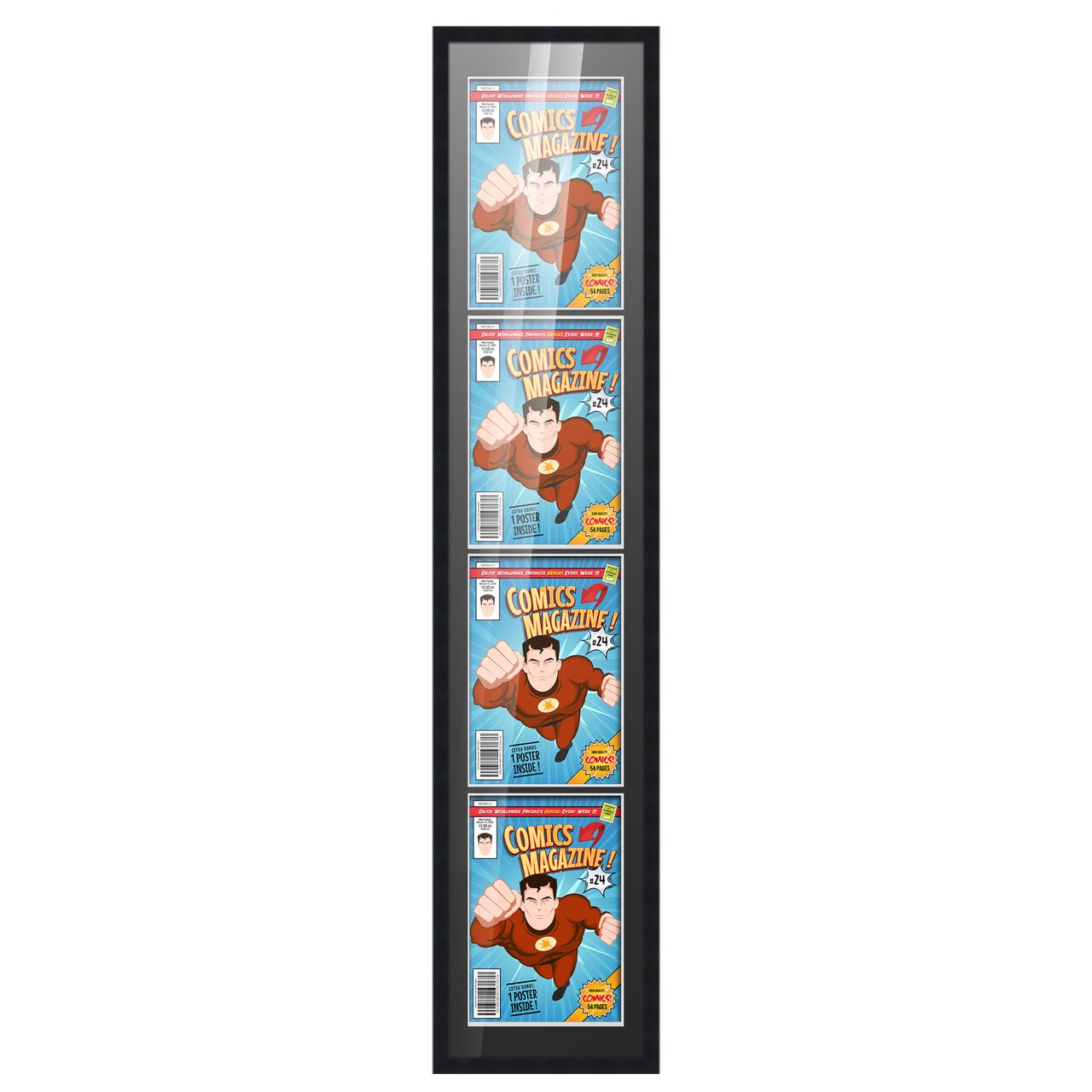 Comic Book Display Frame for Current Era Comics Published After 1985 - Black Wood Comic Frame With Black Mat for 6.875x10.5 Comics, 18 Frame Sizes